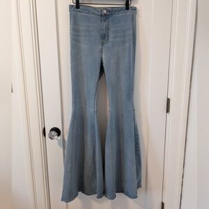 Free People Just Float On Flare Jeans Blue Denim Size 28 Raw Hem Bell Bottom